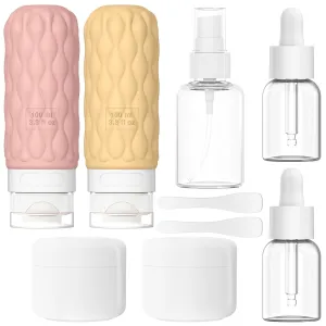 10 Pack Travel Bottles Set for Toiletries, TSA Approved 3oz Leak Proof Silicone Squeezable Travel Size Containers, Refillable Portable Travel Essentials for Lotion, Shampoo, Conditioner