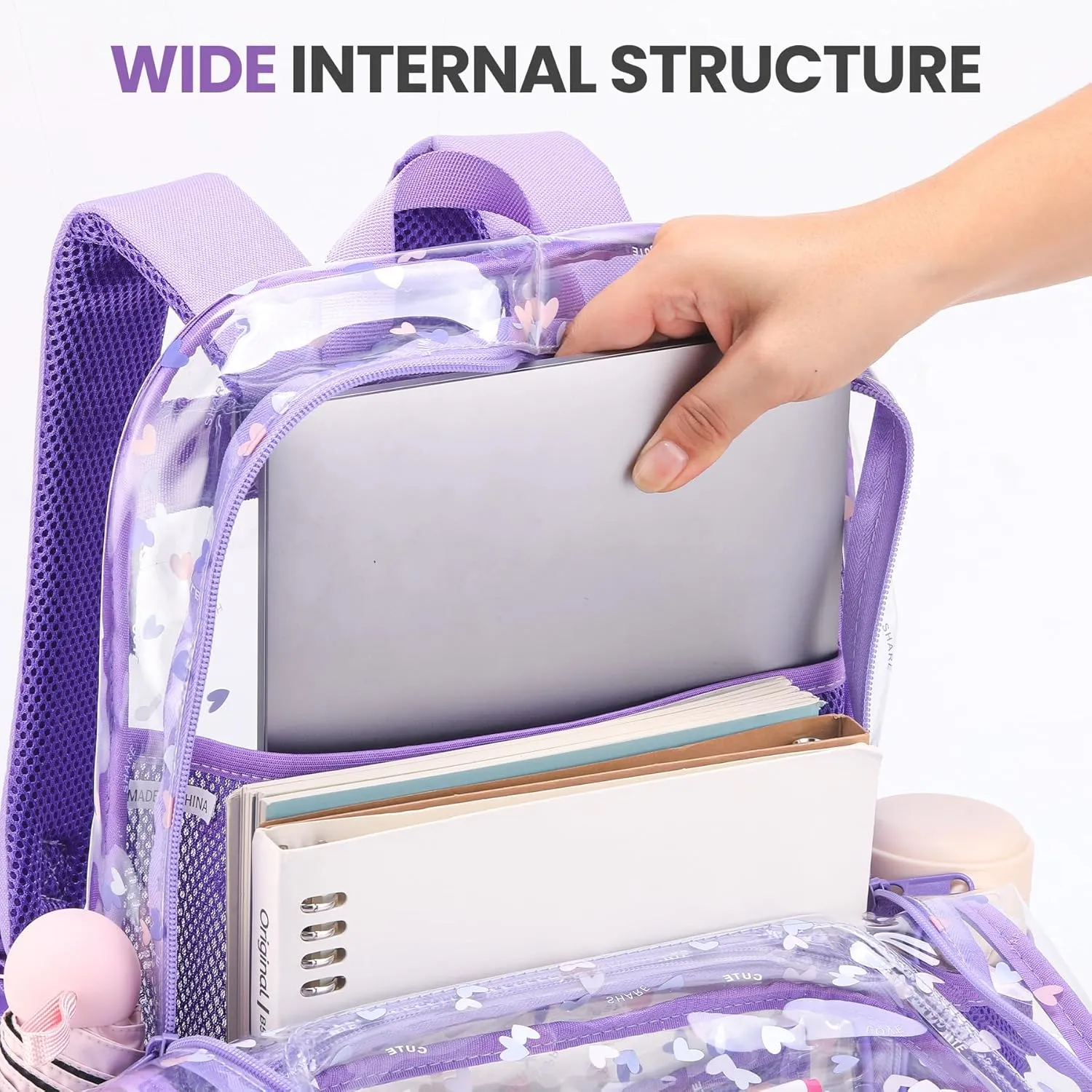 10packs Light Purple clear backpack bookbag for school high medium see through transparent plastic teen otddler girls bulk