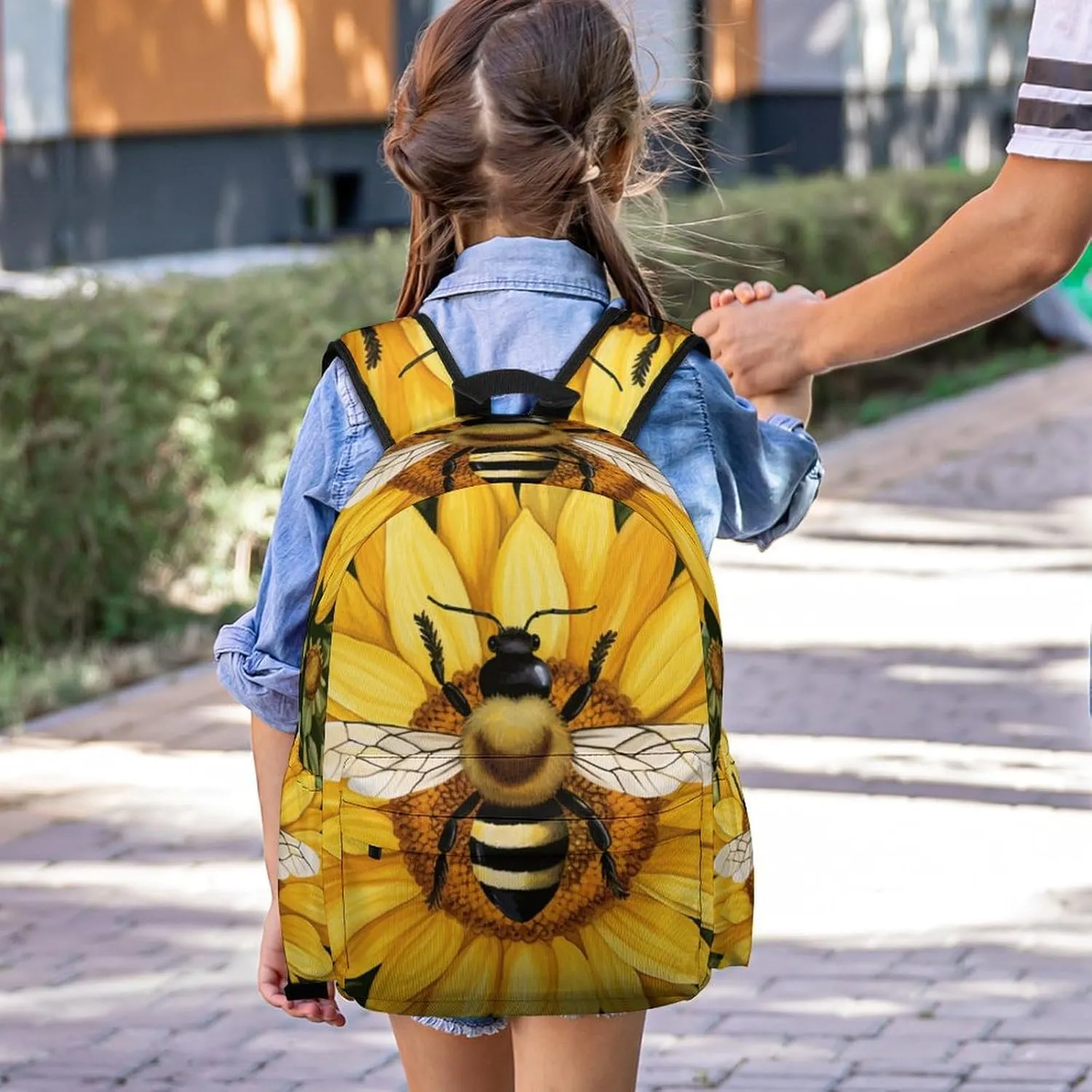 16 Inch Backpack Painting Bee Sunflowers Daisies Backpack School Bookbag Laptop Shoulder Bag Casual Daypack