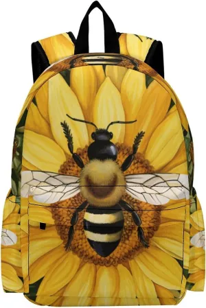 16 Inch Backpack Painting Bee Sunflowers Daisies Backpack School Bookbag Laptop Shoulder Bag Casual Daypack