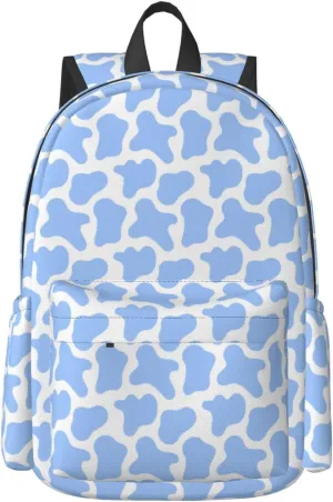 17 inch Backpack Blue Cow Spots Skin Pattern Laptop Backpack School Bookbag Shoulder Bag Casual Daypack