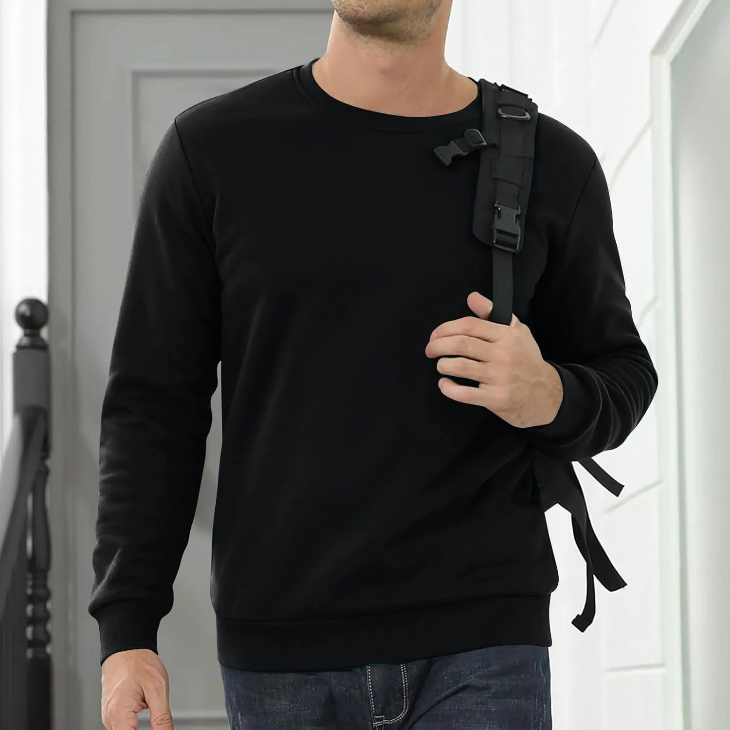 2 Pack Thermal Sherpa Lined Undershirts for Men Long Sleeve Fleece Pullover Underwear Chunky Crewneck Winter Sweater