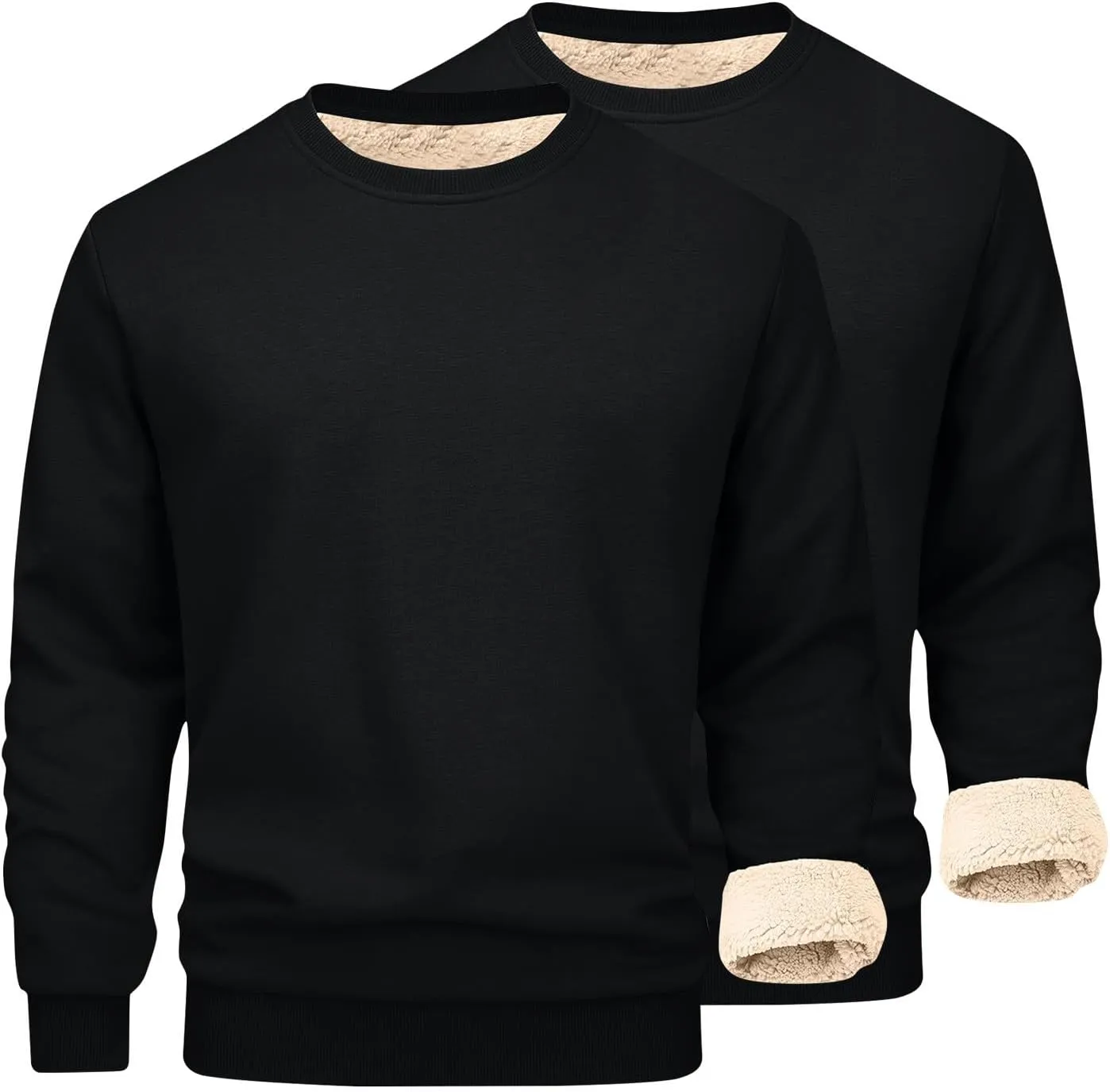 2 Pack Thermal Sherpa Lined Undershirts for Men Long Sleeve Fleece Pullover Underwear Chunky Crewneck Winter Sweater