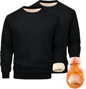 2 Pack Thermal Sherpa Lined Undershirts for Men Long Sleeve Fleece Pullover Underwear Chunky Crewneck Winter Sweater