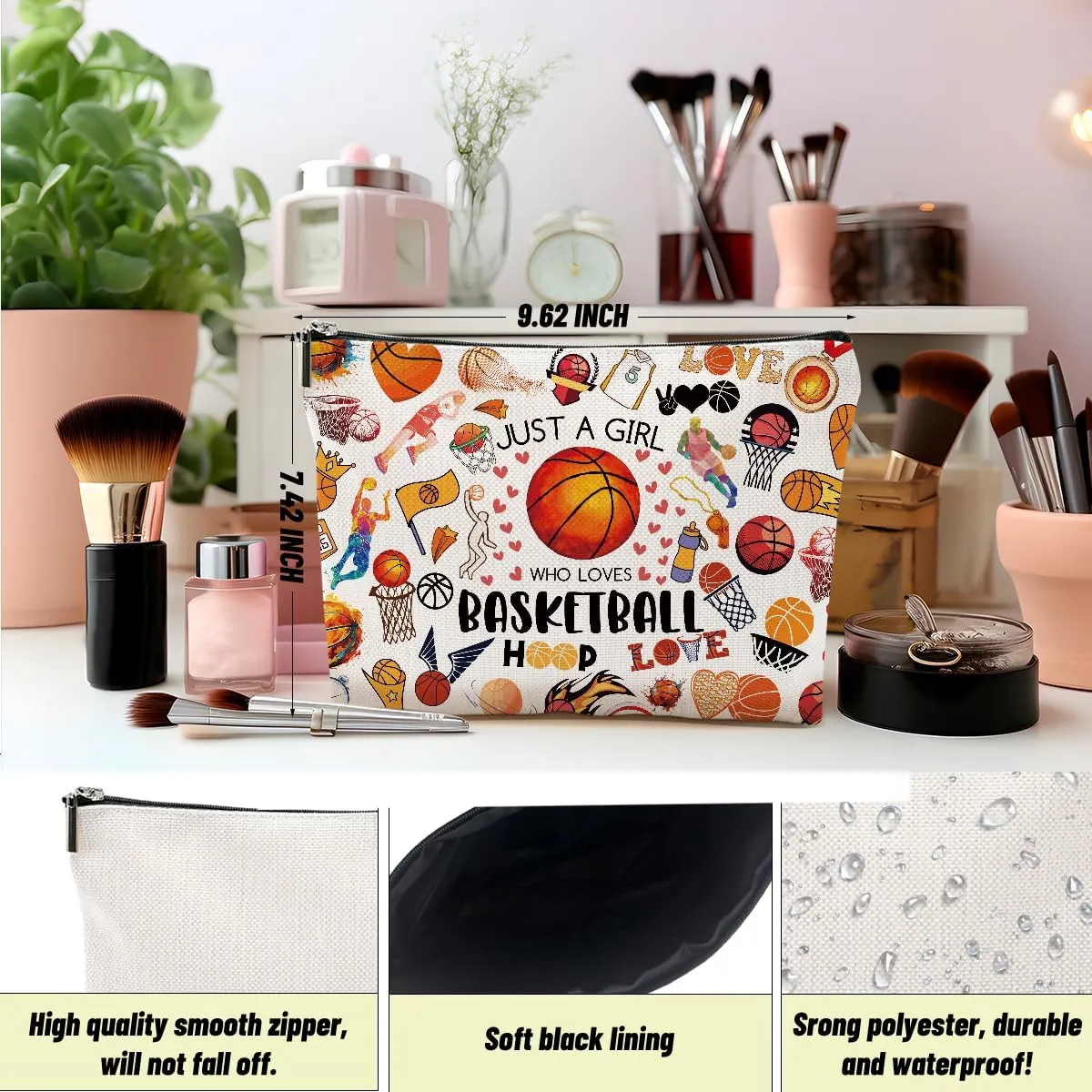 2pcs Basketball Gifts Cosmetic Bag Toiletry Bag Basketballs Makeup Bags for Women Birthday Graduation Gifts for Women Teens Girls Girlfriend Basketball Lover Fan