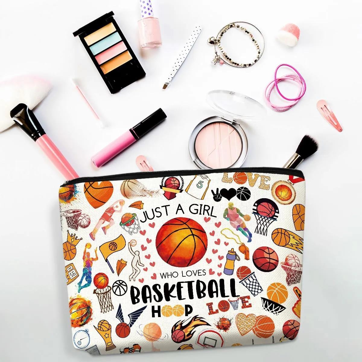 2pcs Basketball Gifts Cosmetic Bag Toiletry Bag Basketballs Makeup Bags for Women Birthday Graduation Gifts for Women Teens Girls Girlfriend Basketball Lover Fan