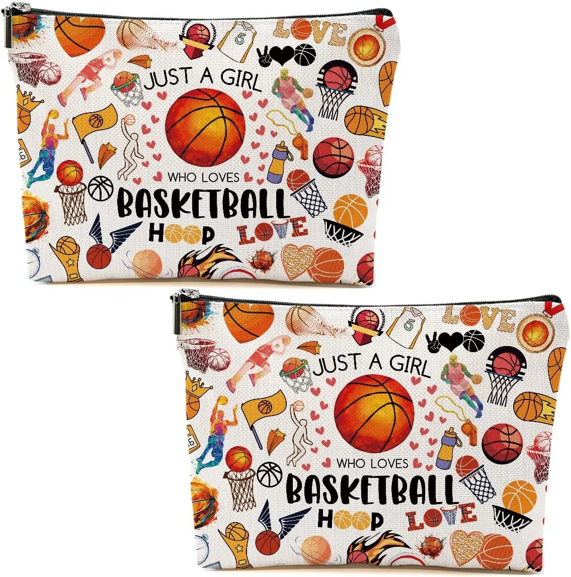 2pcs Basketball Gifts Cosmetic Bag Toiletry Bag Basketballs Makeup Bags for Women Birthday Graduation Gifts for Women Teens Girls Girlfriend Basketball Lover Fan