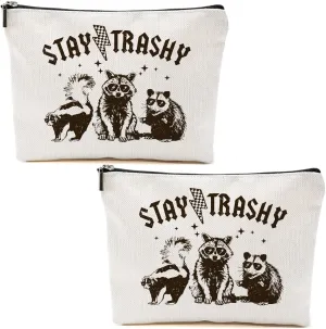 2pcs Raccoon Makeup Bag Funny Sarcastic Humor Cosmetic Bag Animal Raccoon Gifts for Women Friends Coworkers Mom Sisters Bestie Christmas Birthday Gifts Travel Toiletry Bags
