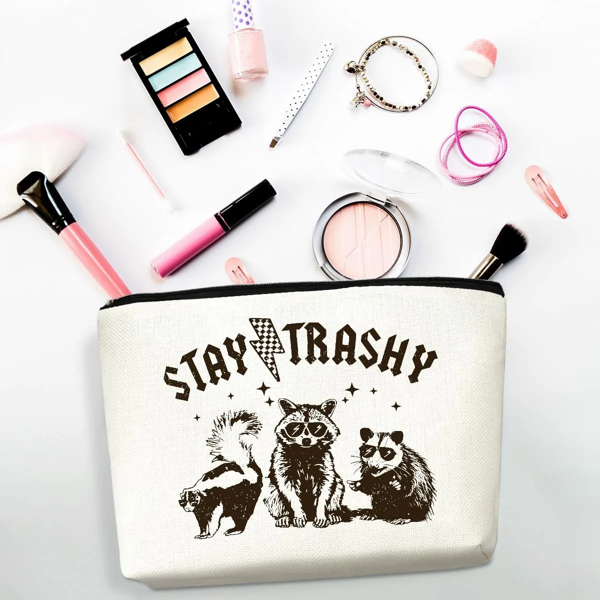 2pcs Raccoon Makeup Bag Funny Sarcastic Humor Cosmetic Bag Animal Raccoon Gifts for Women Friends Coworkers Mom Sisters Bestie Christmas Birthday Gifts Travel Toiletry Bags