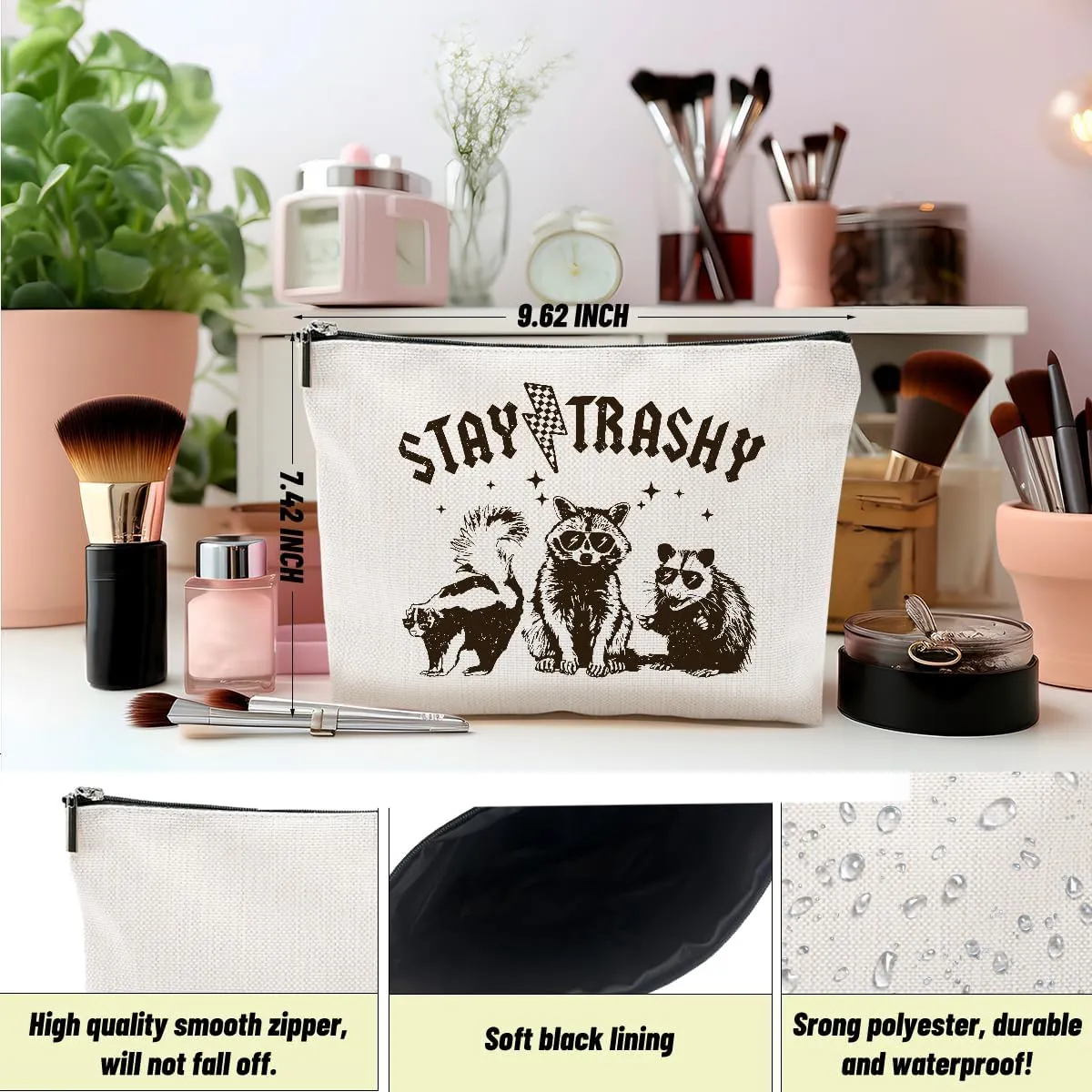 2pcs Raccoon Makeup Bag Funny Sarcastic Humor Cosmetic Bag Animal Raccoon Gifts for Women Friends Coworkers Mom Sisters Bestie Christmas Birthday Gifts Travel Toiletry Bags