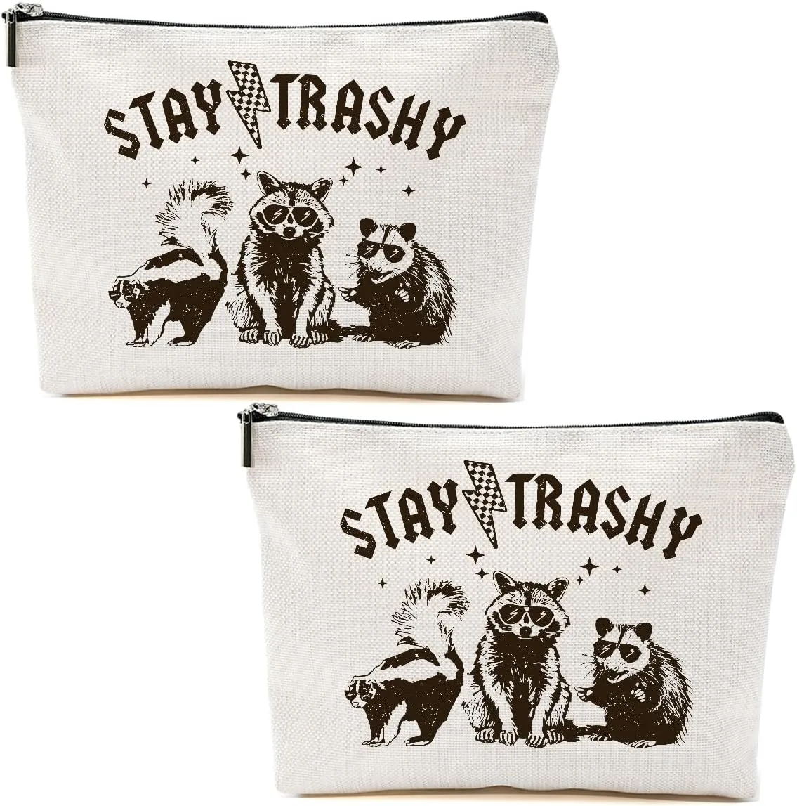 2pcs Raccoon Makeup Bag Funny Sarcastic Humor Cosmetic Bag Animal Raccoon Gifts for Women Friends Coworkers Mom Sisters Bestie Christmas Birthday Gifts Travel Toiletry Bags