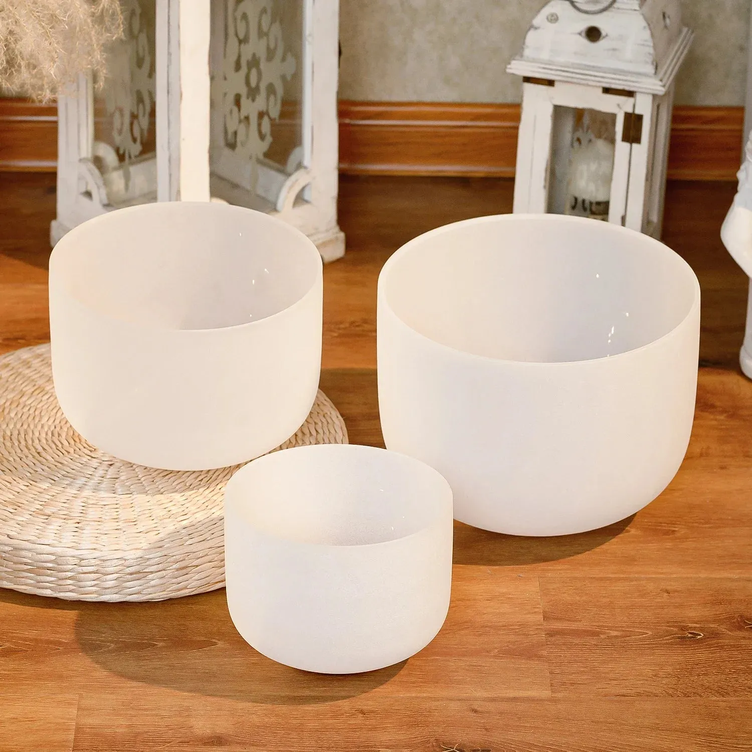 3 Pcs 8"f 10"a 12"c Crystal Singing Bowl Set with Heavy Duty Carrying Case Suede Stick Rubber Mallet for Yoga Meditation