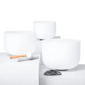 3 Pcs 8"f 10"a 12"c Crystal Singing Bowl Set with Heavy Duty Carrying Case Suede Stick Rubber Mallet for Yoga Meditation