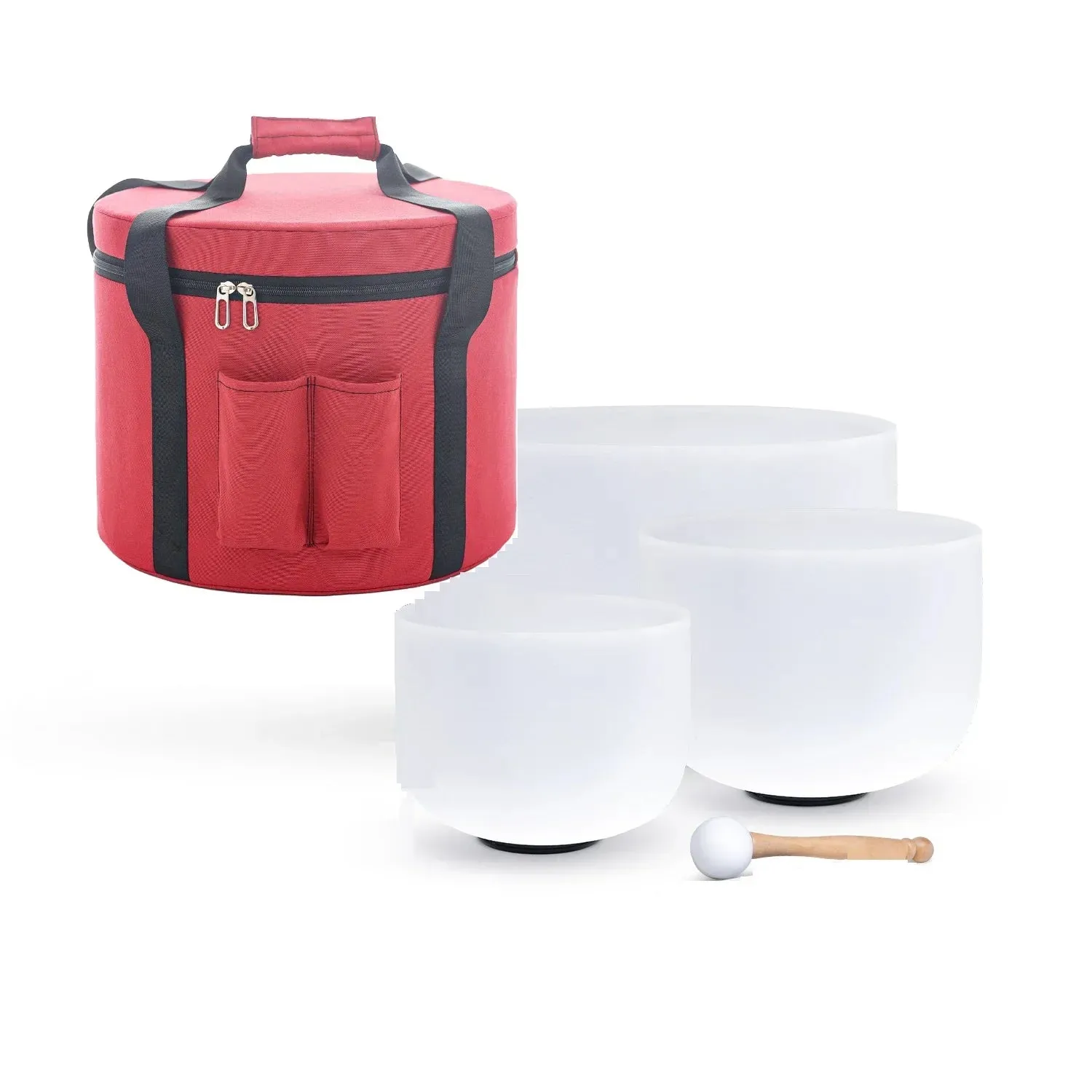 3 Pcs 8"f 10"a 12"c Crystal Singing Bowl Set with Heavy Duty Carrying Case Suede Stick Rubber Mallet for Yoga Meditation