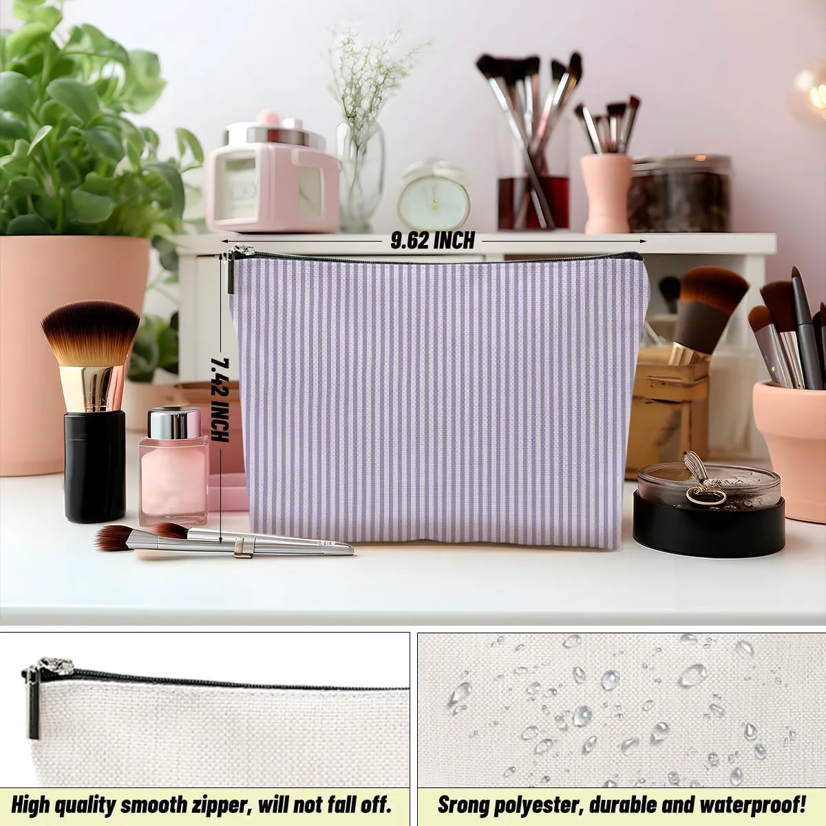 4 PCs Preppy Makeup Bag Aesthetics Preppy Stuff Cosmetic Bag Birthday Gifts for Women Girls Friends Zipper Pouch Travel Organizer Preppy Things Wedding Friendship Gifts for Christmas Thanksgiving