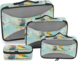 4 Pcs set organizer bags set Mesh Travel Essentials Parents' Day Bird Family Cute expandable packing cubes for diaper
