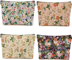4PCS Aesthetic Floral Makeup Bags for Women, Cute Flower Aesthetic Cosmetic Bag, Coquette Travel Toiletry Bag, Portable Zipper Pouch Cosmetics Pouch Gifts for Women Girls Friends