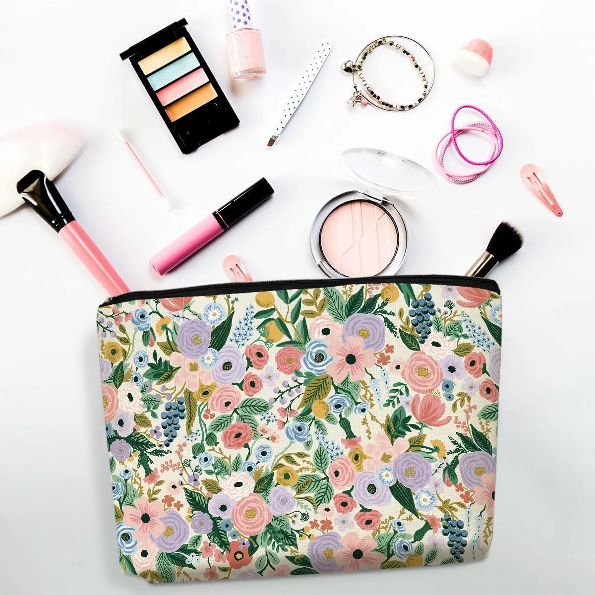 4PCS Aesthetic Floral Makeup Bags for Women, Cute Flower Aesthetic Cosmetic Bag, Coquette Travel Toiletry Bag, Portable Zipper Pouch Cosmetics Pouch Gifts for Women Girls Friends