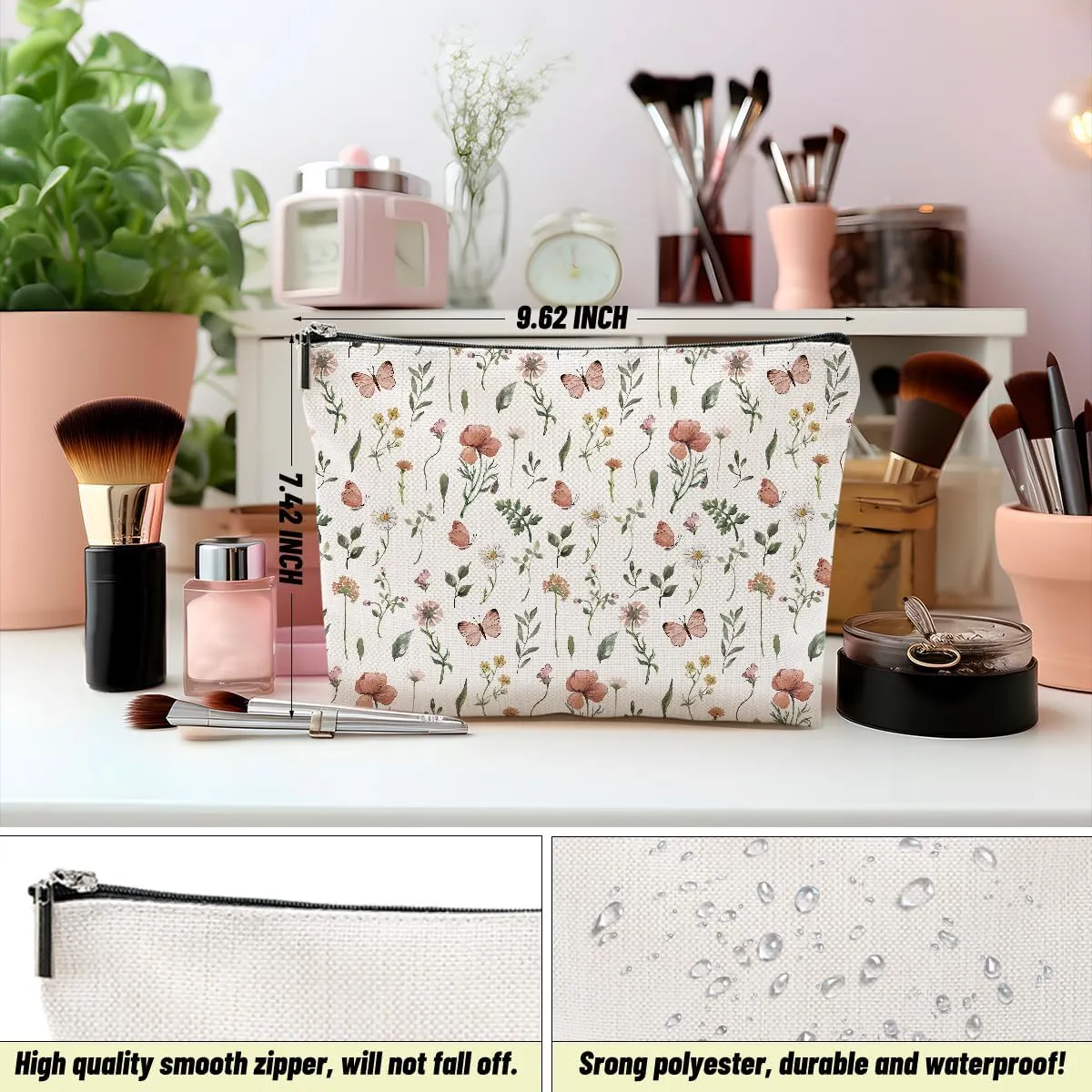 4PCS Floral Makeup Bags for Women, Cute Flower Aesthetic Travel Toiletry Bag, Coquette Cosmetic Bag, Portable Zipper Pouch Cosmetics Pouch Gifts for Women Girls Girlfriend Mom