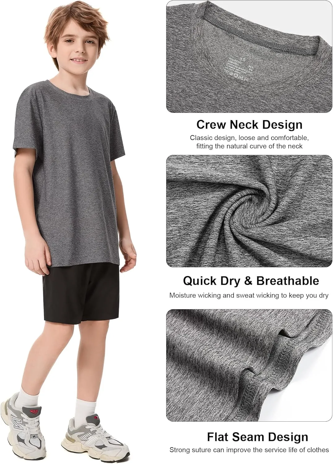 6 Pack Boys Athletic Shirts Youth Kids Quick Dry Moisture Wicking UPF 50  Short Sleeve Active Performance T-Shirts