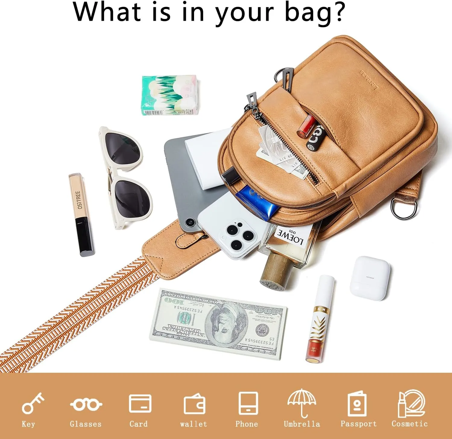 7L Sling Bag for Women Crossbody Bag Sling Purse Fanny Packs Vegan Leather Chest Bag Trendy Handbag Travel Anti Theft