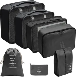 7PCS Packing Cubes for Travel, Travel Cubes Set Foldable Suitcase Organizer Lightweight Luggage Storage Bag Luggage Packing Organizers (Black)