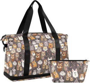 A Group Of Dogs Sports Gym Bag with Waterproof Dry Wet Pocket, Travel Duffel Bag for Women MenWorkout Bag Fits Yoga, Swimming