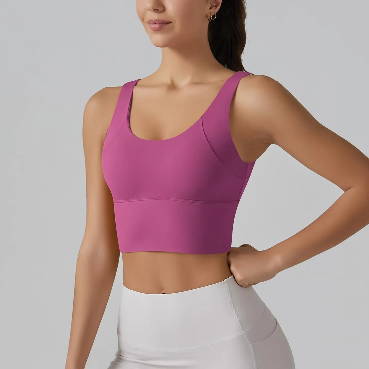 ABOCIW Longline Sports Bra for Women V Back Wireless Padded Medium Support Yoga Bra Workout Crop Tank Tops