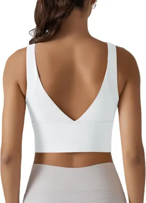 ABOCIW Longline Sports Bra for Women V Back Wireless Padded Medium Support Yoga Bra Workout Crop Tank Tops