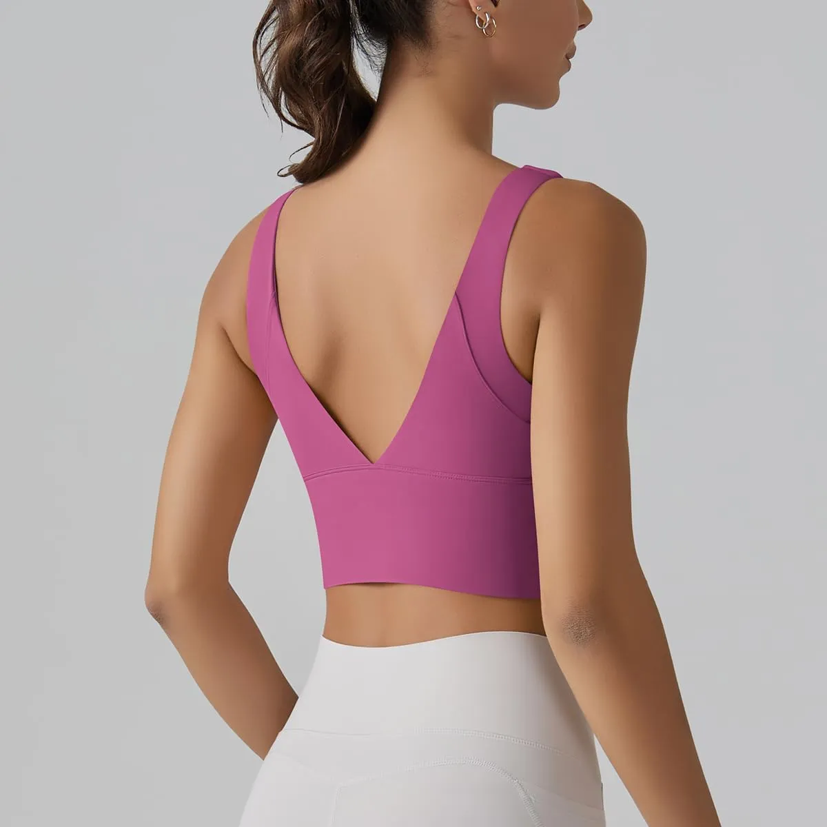 ABOCIW Longline Sports Bra for Women V Back Wireless Padded Medium Support Yoga Bra Workout Crop Tank Tops