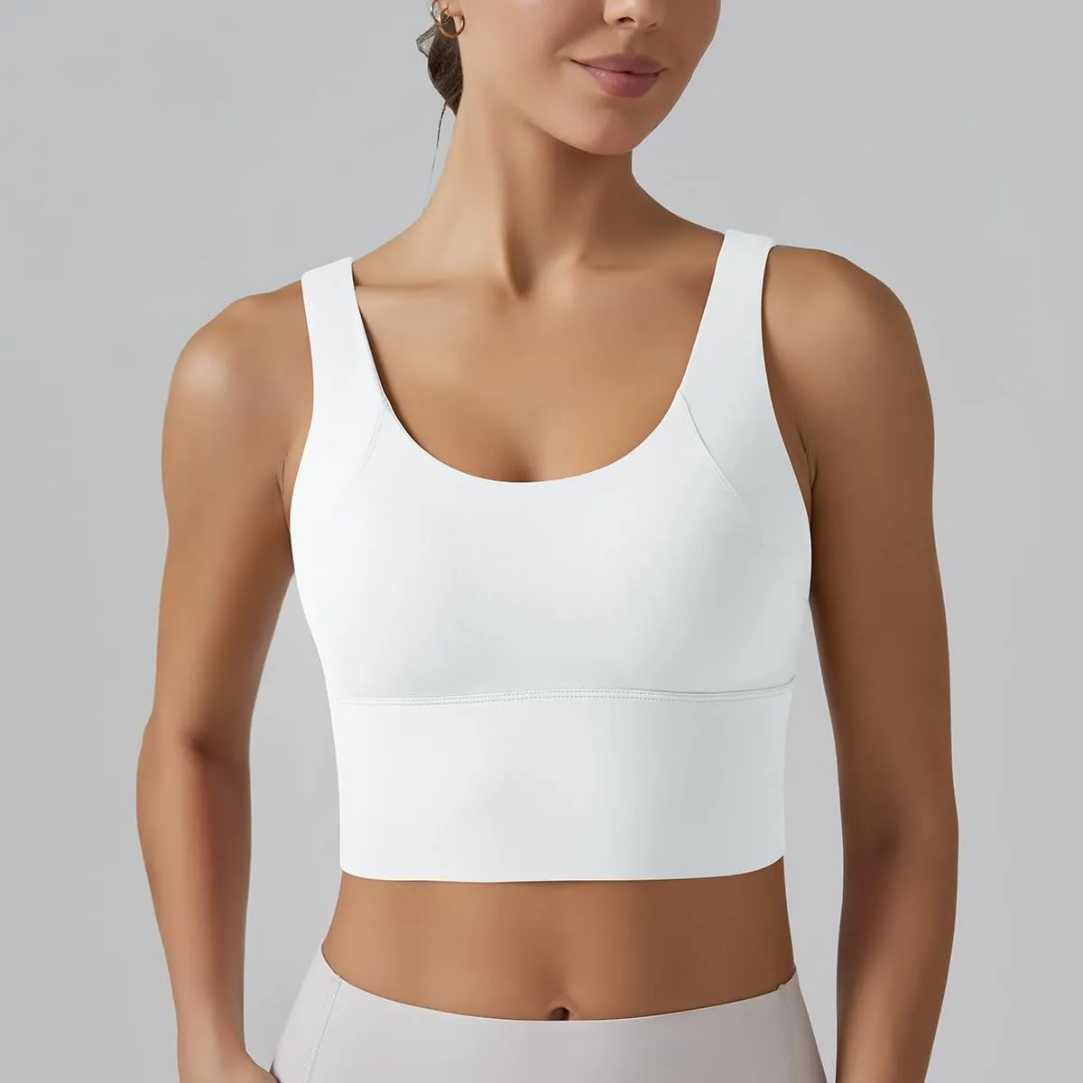 ABOCIW Longline Sports Bra for Women V Back Wireless Padded Medium Support Yoga Bra Workout Crop Tank Tops