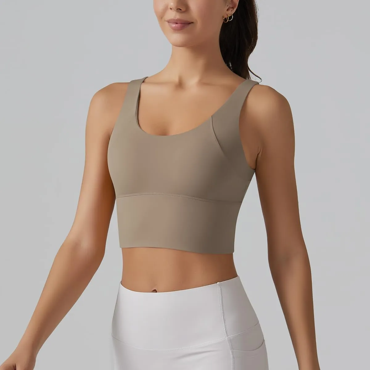 ABOCIW Longline Sports Bra for Women V Back Wireless Padded Medium Support Yoga Bra Workout Crop Tank Tops
