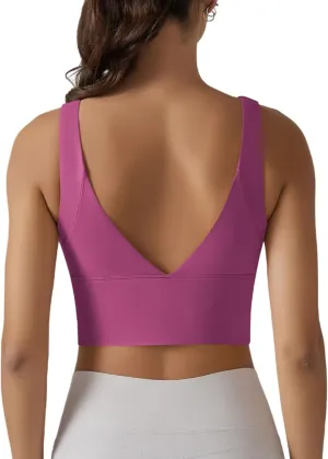 ABOCIW Longline Sports Bra for Women V Back Wireless Padded Medium Support Yoga Bra Workout Crop Tank Tops