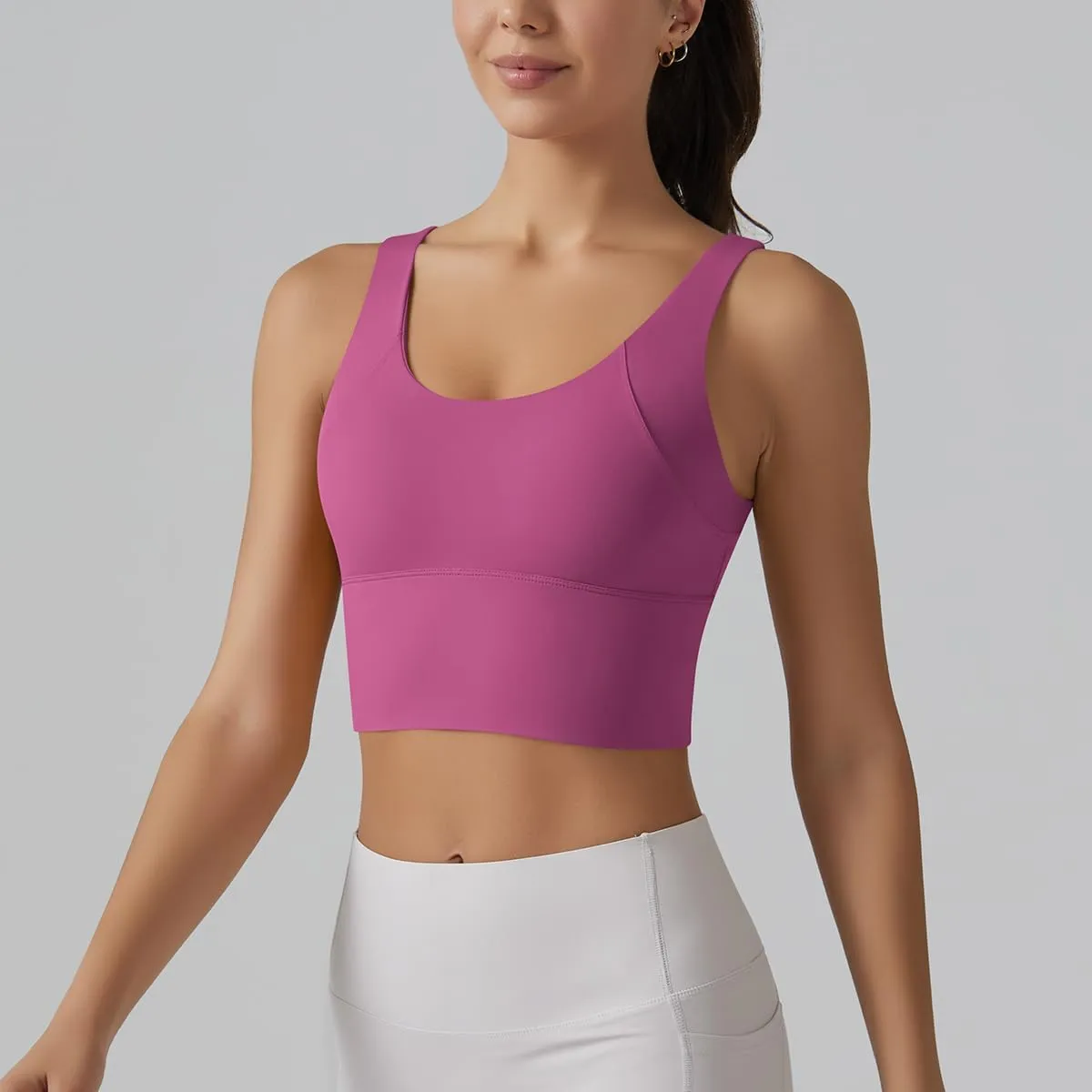 ABOCIW Longline Sports Bra for Women V Back Wireless Padded Medium Support Yoga Bra Workout Crop Tank Tops