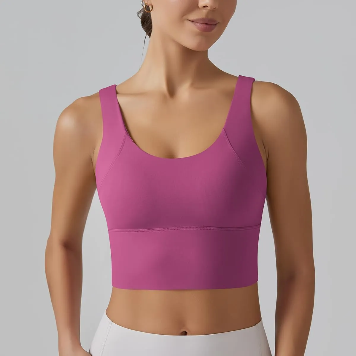 ABOCIW Longline Sports Bra for Women V Back Wireless Padded Medium Support Yoga Bra Workout Crop Tank Tops