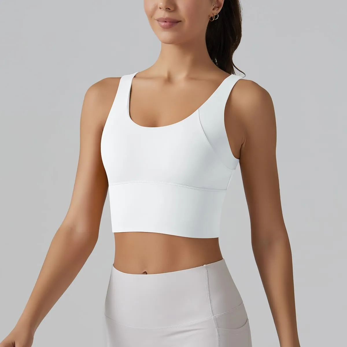ABOCIW Longline Sports Bra for Women V Back Wireless Padded Medium Support Yoga Bra Workout Crop Tank Tops