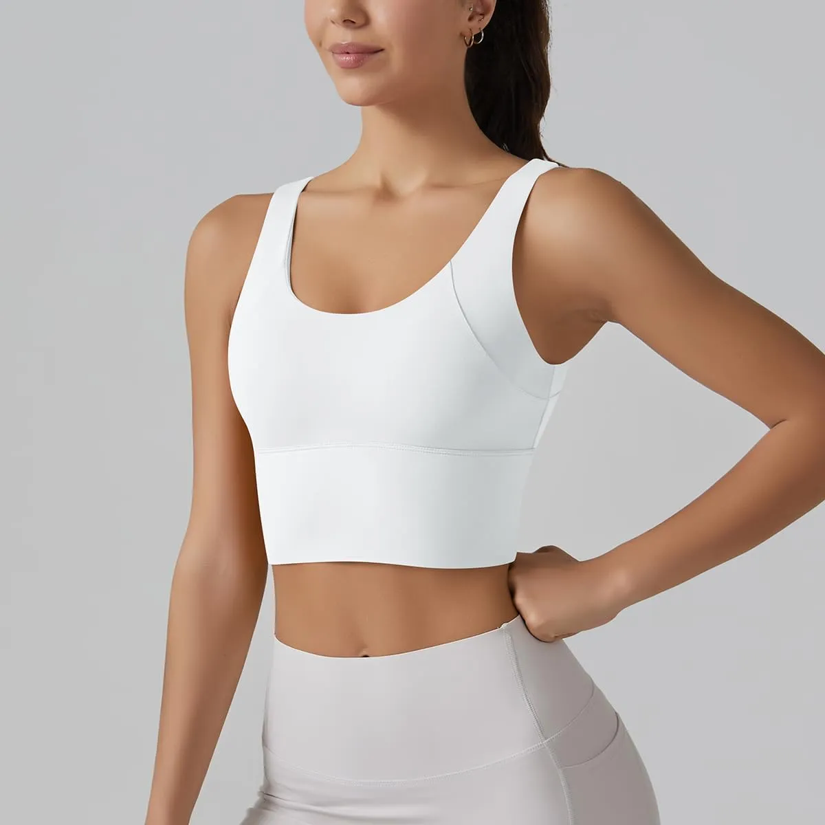 ABOCIW Longline Sports Bra for Women V Back Wireless Padded Medium Support Yoga Bra Workout Crop Tank Tops