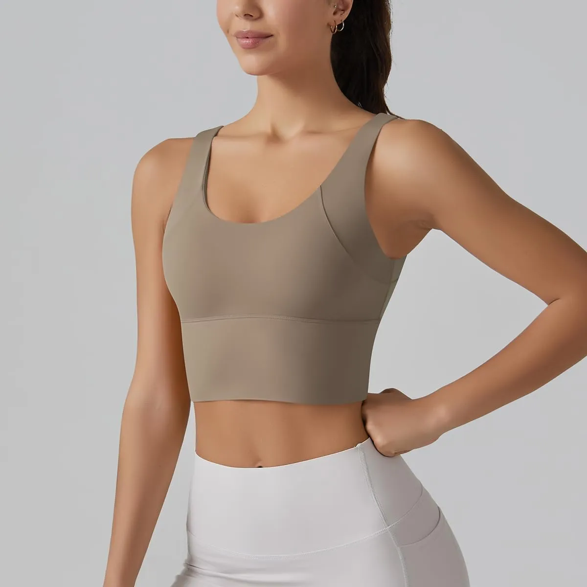 ABOCIW Longline Sports Bra for Women V Back Wireless Padded Medium Support Yoga Bra Workout Crop Tank Tops