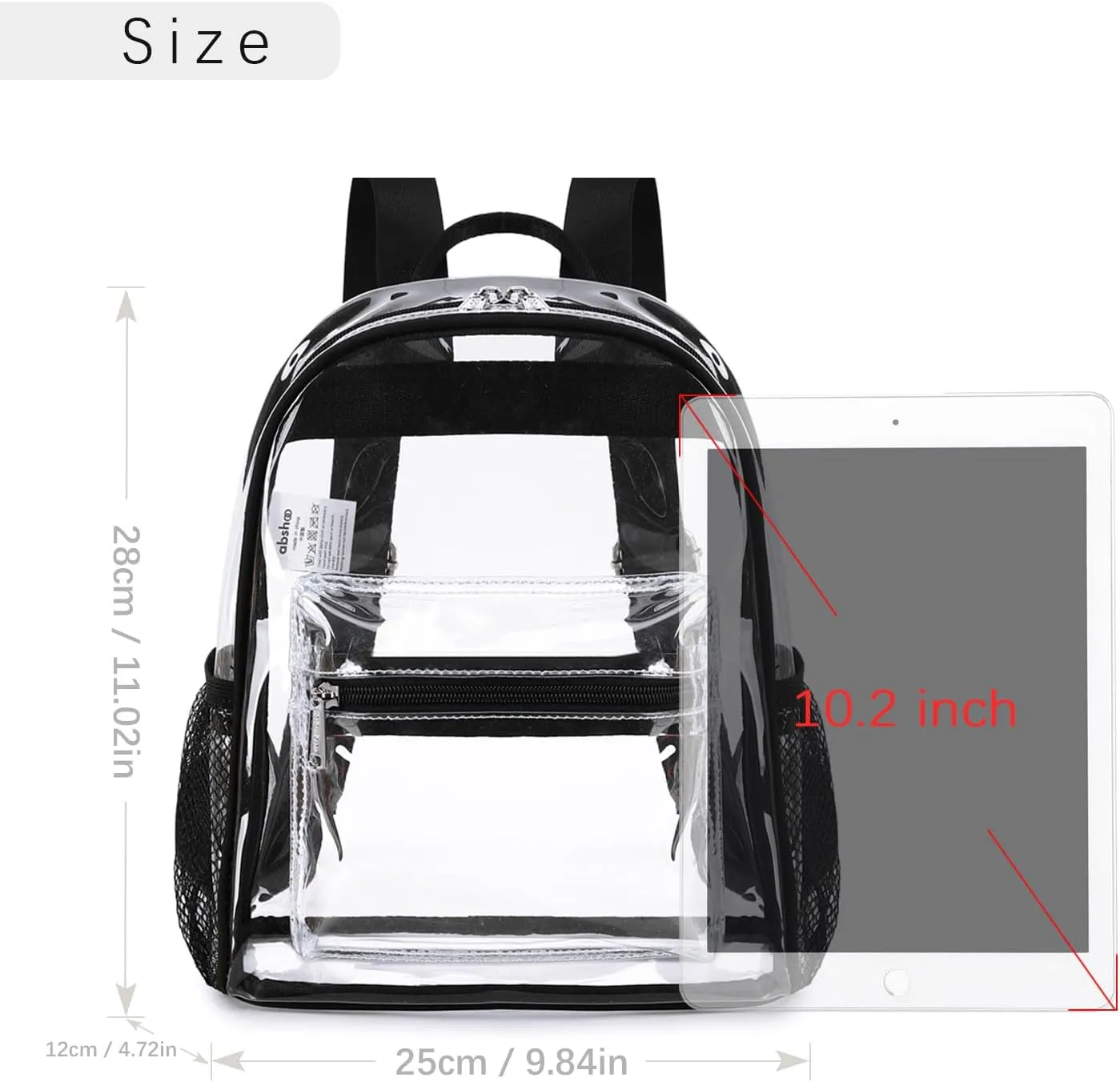 abshoo Clear Mini backpack Stadium Approved 12x12x6 Clear Bag Transparent Small Backpacks (Black)