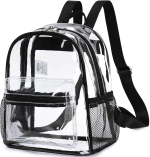 abshoo Clear Mini backpack Stadium Approved 12x12x6 Clear Bag Transparent Small Backpacks (Black)