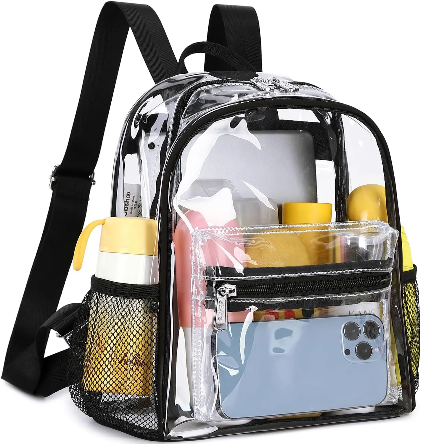 abshoo Clear Mini backpack Stadium Approved 12x12x6 Clear Bag Transparent Small Backpacks (Black)