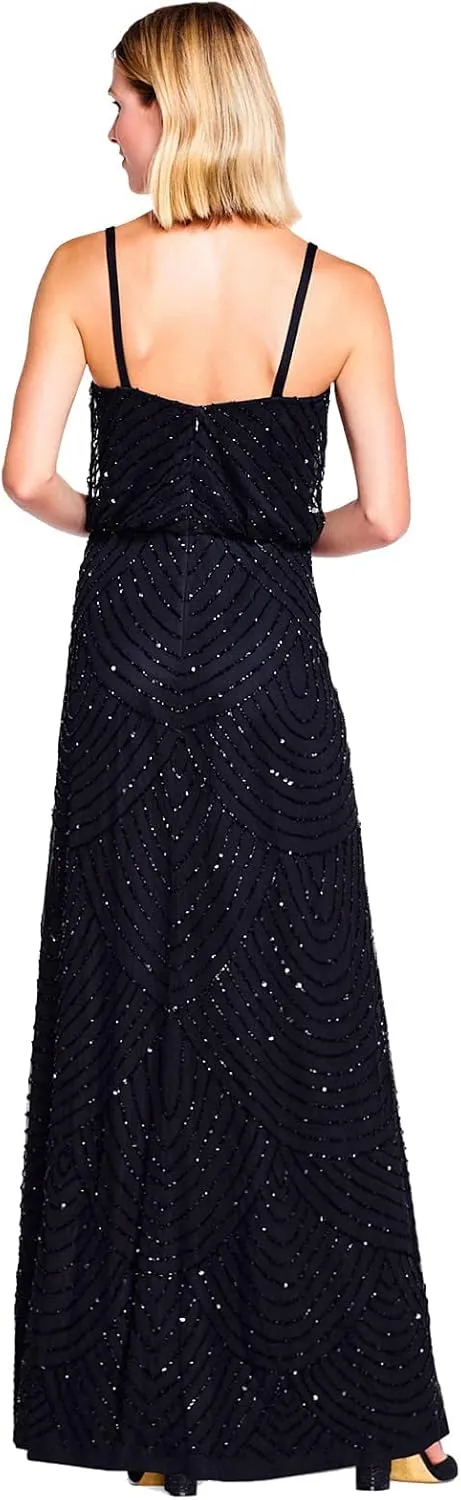 Adrianna Papell Women's Art Deco Beaded Blouson Gown