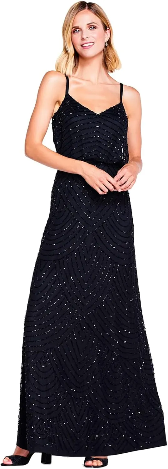 Adrianna Papell Women's Art Deco Beaded Blouson Gown