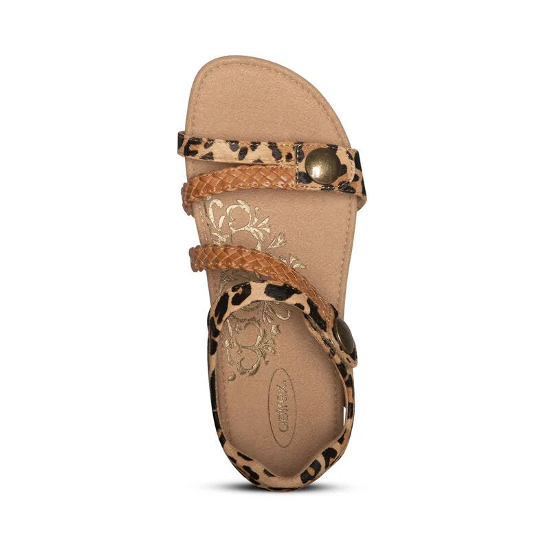 Aetrex Women's Jillian Braided Quarter Strap Sandal - Leopard SC498