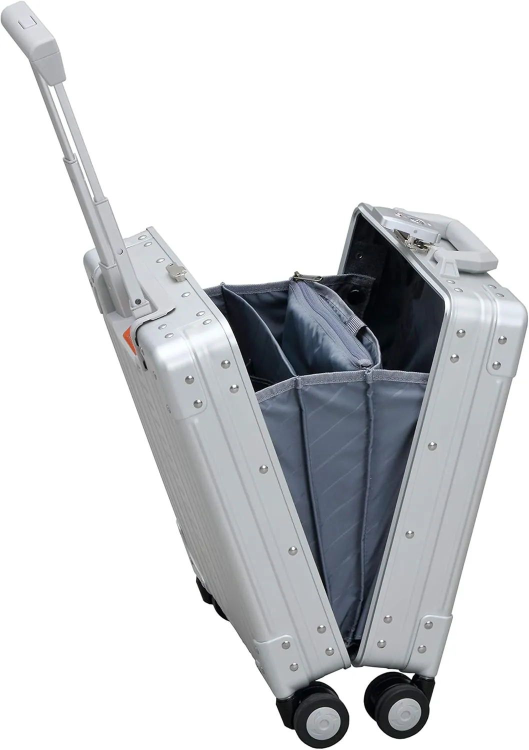 Aleon 16 Aluminum Vertical Underseat Carry-On Luggage - Luxury Business Briefcase with Wheels - Hardshell Suitcase for Airplane Travel (Platinum)