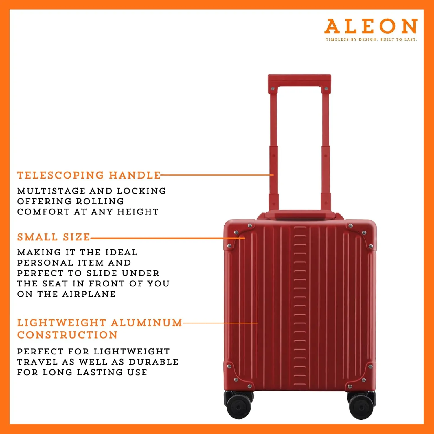 Aleon 16 Aluminum Vertical Underseat Carry-On Luggage - Luxury Business Briefcase with Wheels - Hardshell Suitcase for Airplane Travel (Ruby)