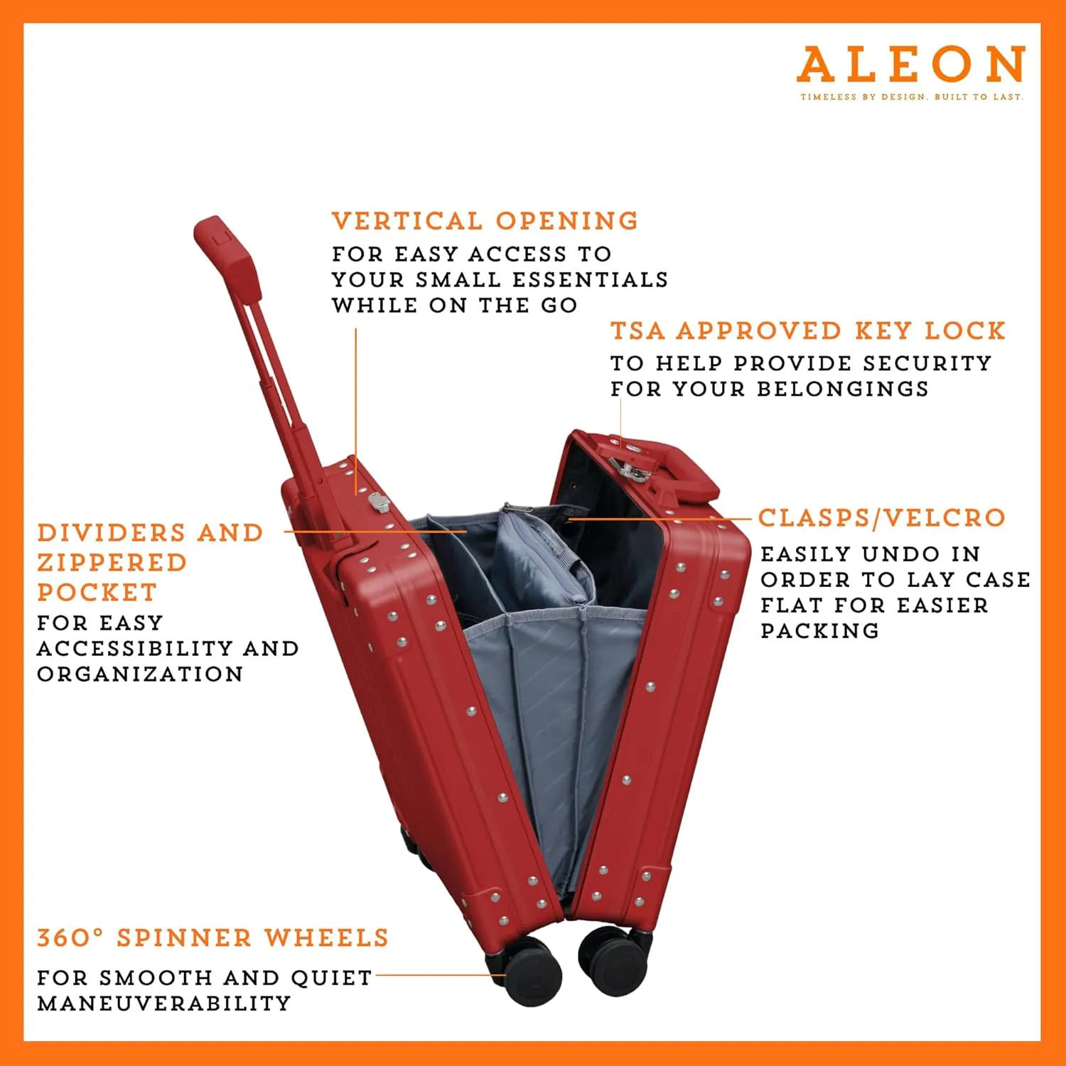 Aleon 16 Aluminum Vertical Underseat Carry-On Luggage - Luxury Business Briefcase with Wheels - Hardshell Suitcase for Airplane Travel (Ruby)