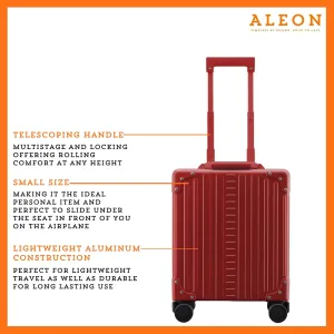 Aleon 16 Aluminum Vertical Underseat Carry-On Luggage - Luxury Business Briefcase with Wheels - Hardshell Suitcase for Airplane Travel (Ruby)