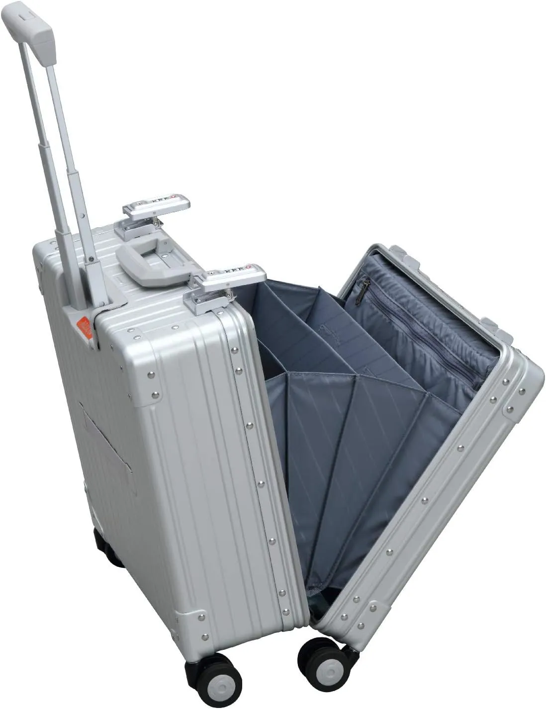 All Aluminum Lightweight 17" Deluxe Rolling Laptop Catalog Case for Men and Women | Vertical Opening Carry-On Bag with TSA Locks and Aircraft-Grade Aluminum Frame - Optimal Travel Companion (Platinum)