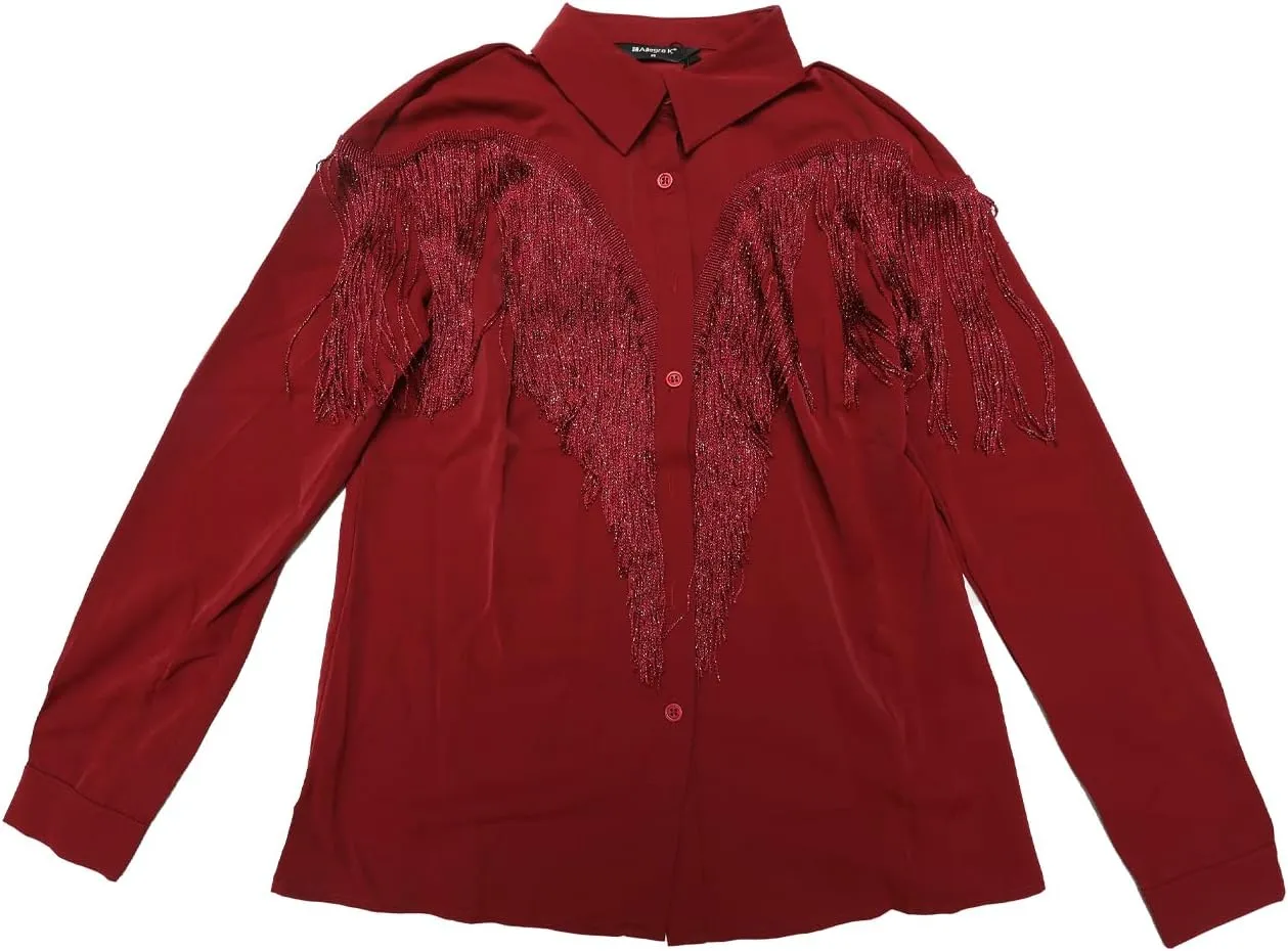 Allegra K Women's Western Fringe Blouse Long Sleeve Button Down Disco Cowgirl Shirts